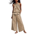 thumbnail image 2 of Muscularfit Womens Linen Set 2 Piece Summer Sets for Women Palazzo Vacation Sets Set Full Length Crew Neck Wide-Leg Yellow Sleeveless Going Out Set,M, 2 of 5