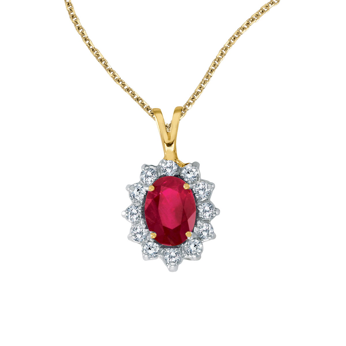 14k Yellow Gold Oval Ruby Pendant with Diamonds and 18