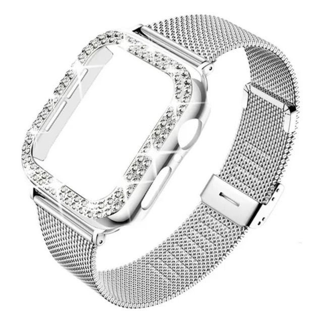 Correa con Hebilla de Acero Inoxidable y Case con Diamantes para Apple Watch, Compatible con Todas las Series