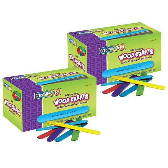 Pacon CK-377602-2 Creativity Street Jumbo Craft Sticks Bright Hues, 500 Piece - Pack of 2