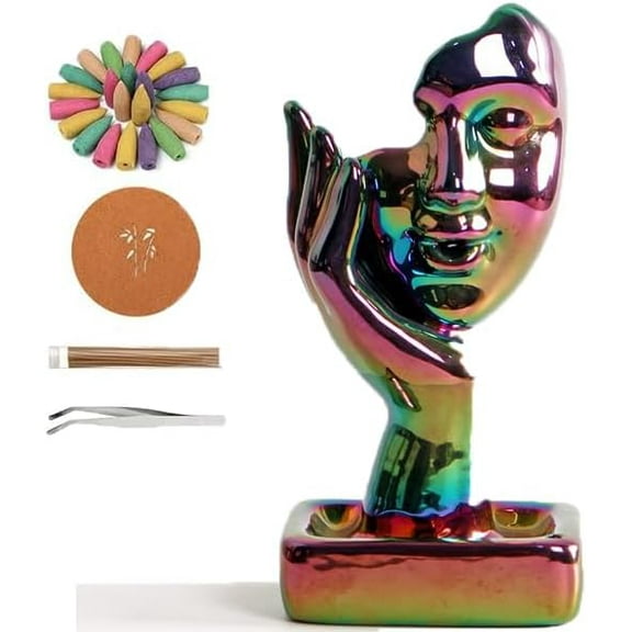 Thinking Statue Backflow Incense Holder Waterfall Burner, with 30 Incense Sticks,20 Backflow Incense Cones,1 Mat,1 Tweezers,1 Thinking Statues Aromatherapy Ornamental for Home Office Yoga…