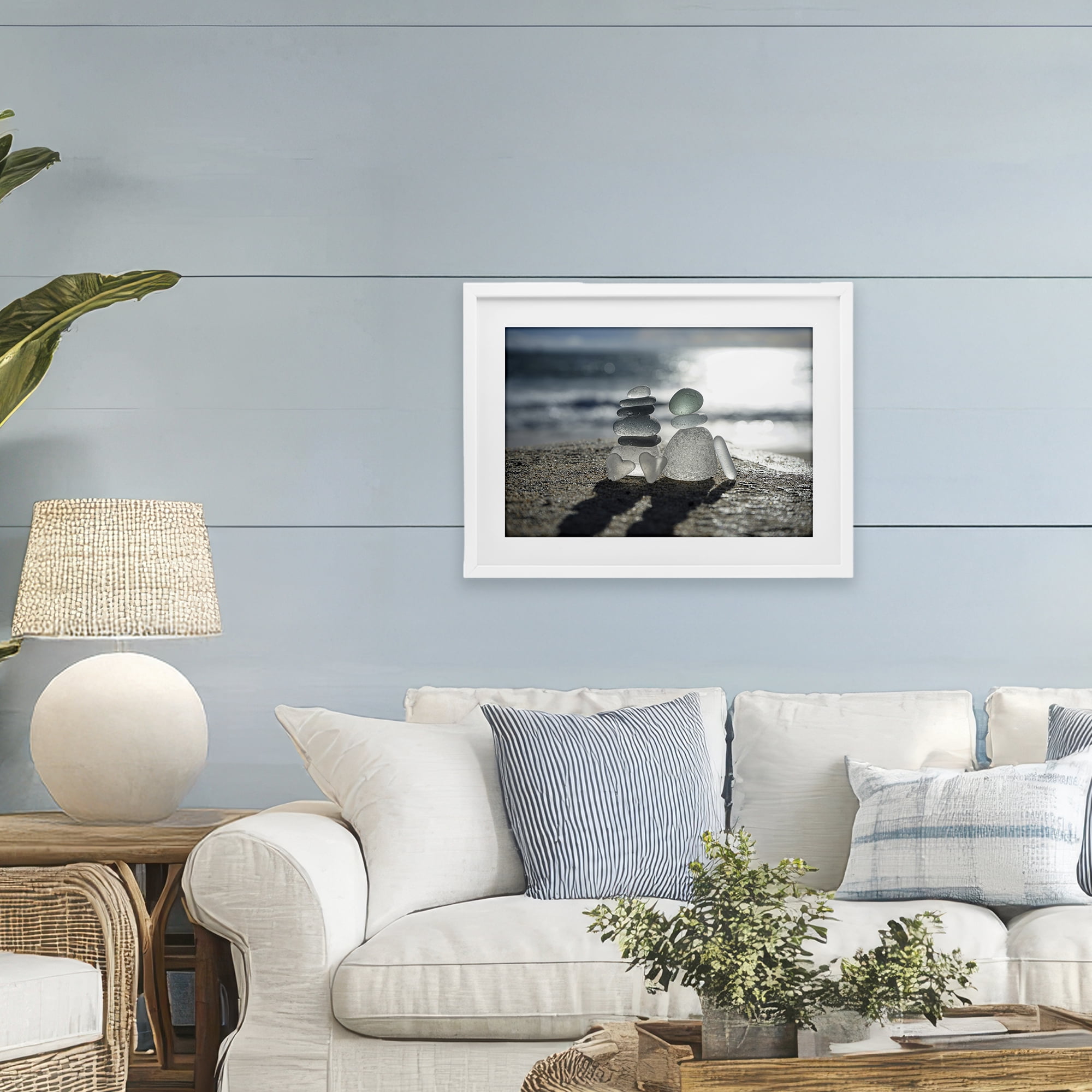 Stupell Industries Zen Sea Glass Hearts White Framed Print Under Glass, design by LMarie Allen