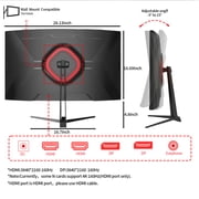 ZZA 32 Curved Gaming Monitor, 4k UHD(3840 * 2160P) VA Screen, 1500R, 144Hz/160Hz Computer Moniter, Supports AMD Freesync, 120% sRGB, Wall Mountable Installs(HDMI 2.1/DP 1.4)-Black