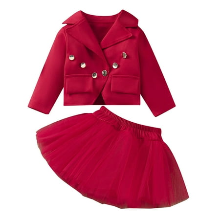 

Aompmsdx Toddler Girls Long Sleeve Turn Down Collar Solid Tops Coat Tulle Skirt Outfitsbaby Boy
