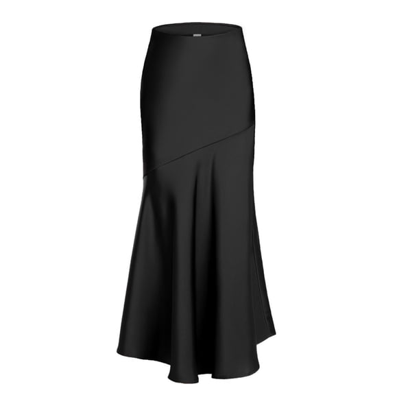 LYMAYTER Women High Waist Silk Satin Skirts Seam Detailing Party Long Skirt Dinner Date Outfit