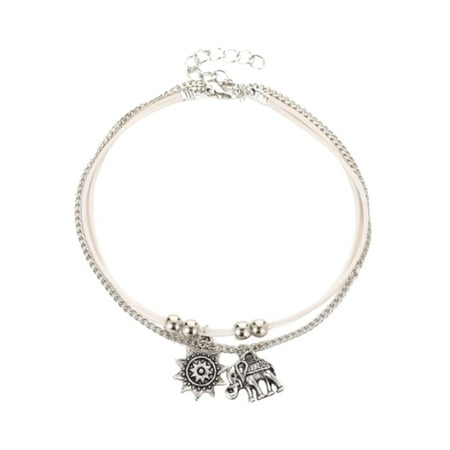 

2pcs in 1 Set Beach Style Anklet Elephant Sun Flower Pendant Anklet Adjustable Ankle Accessory for Women Ladies Girls