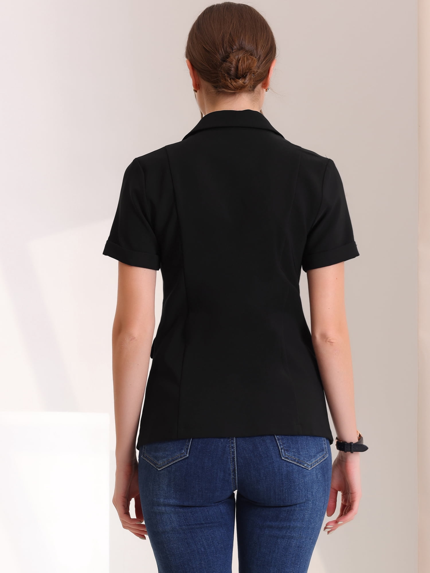 DARING DIVA Women's Short Sleeve Blazer Button Office Suit Jacket L Black