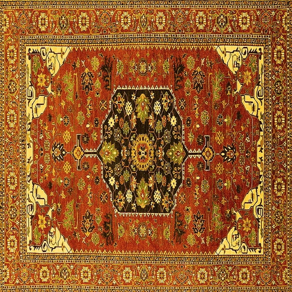 Ahgly Company Indoor Square Persian Yellow Traditional Area Rugs, 5' Square