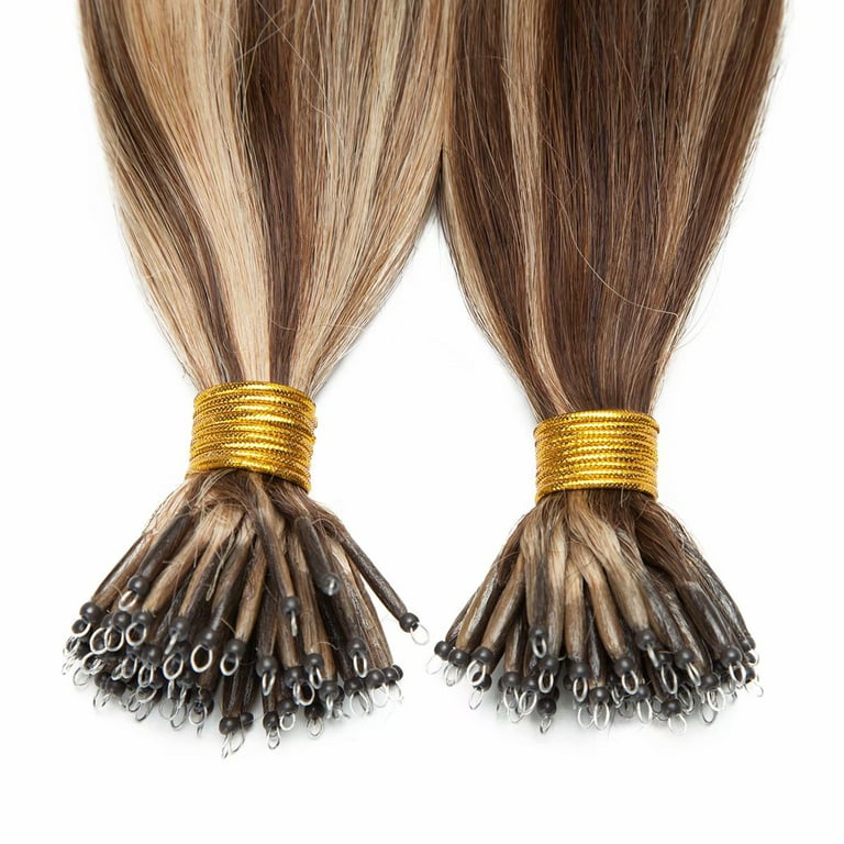My-lady Nano Ring Beads Human Hair Extensions Micro Loop Tip Russian Hair Highlight Hairpiece 16 inch-24 inch, Size: 16=50g