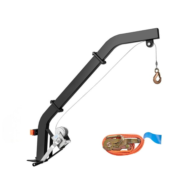 KFFKFF Tree Mounted Deer Hoist, 353 lbs Capacity, Hunting Game Lift with Ratchet Strap, Durable Deer Hanger for Skinning, Cleaning, Hanging Feed, and Field Dressing, Black