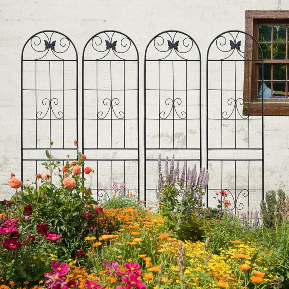 4-Pack 86.7"×19.7" Rustproof Metal Garden Trellis - Black Outdoor Support for Climbing Plants & Flowers