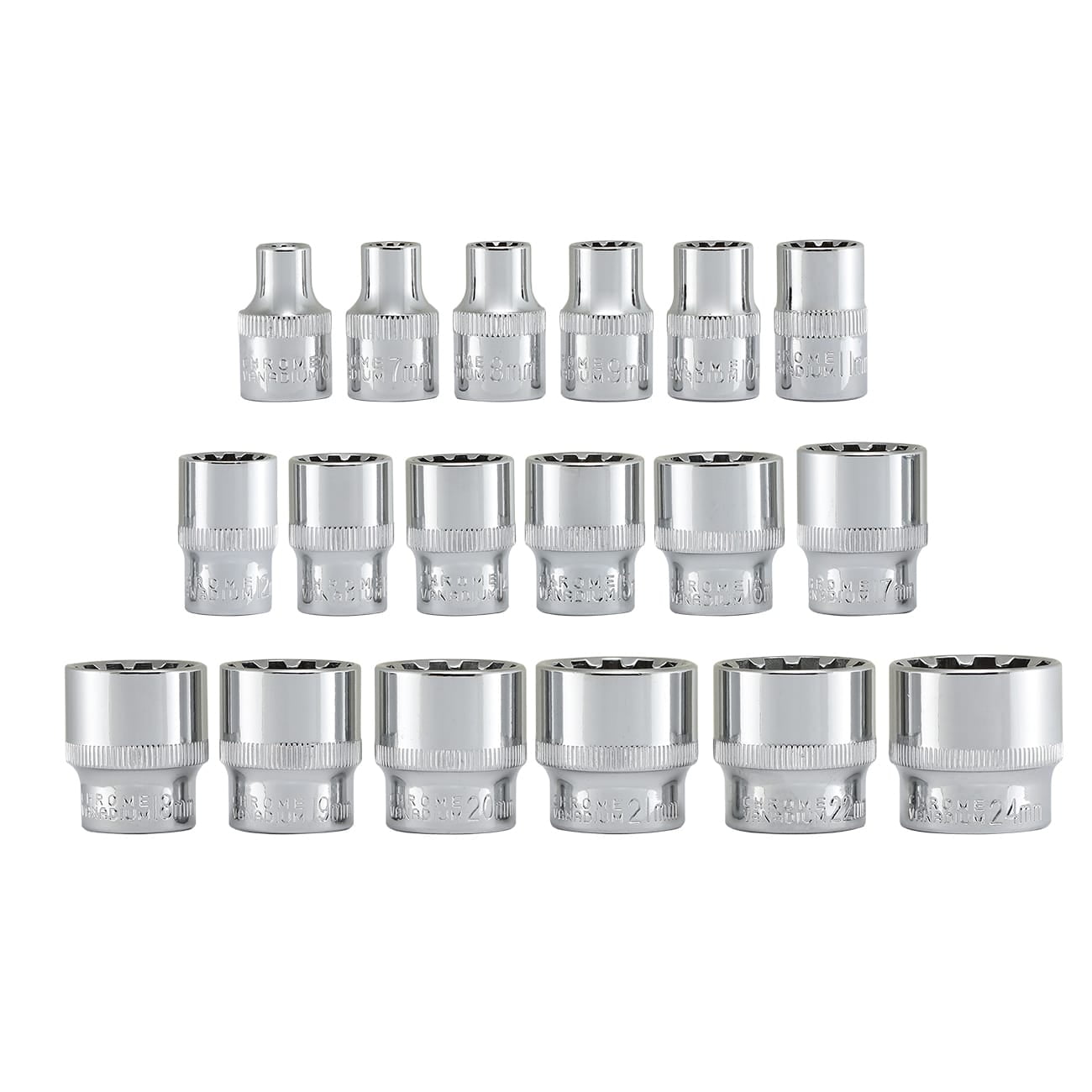 NEIKO 02488A 3/8" Drive Universal 6 Point Metric Socket Set, 18 Piece Universal Mechanic Spline Socket Set Metric & SAE, Cr-V Steel Low Profile Socket Set, Spline Bit Socket Set, 3/8 Socket Set