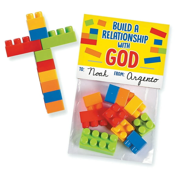 Fun Express 1" 1 3/4" Bulk Color Brick Cross Valentine Exchanges for 48