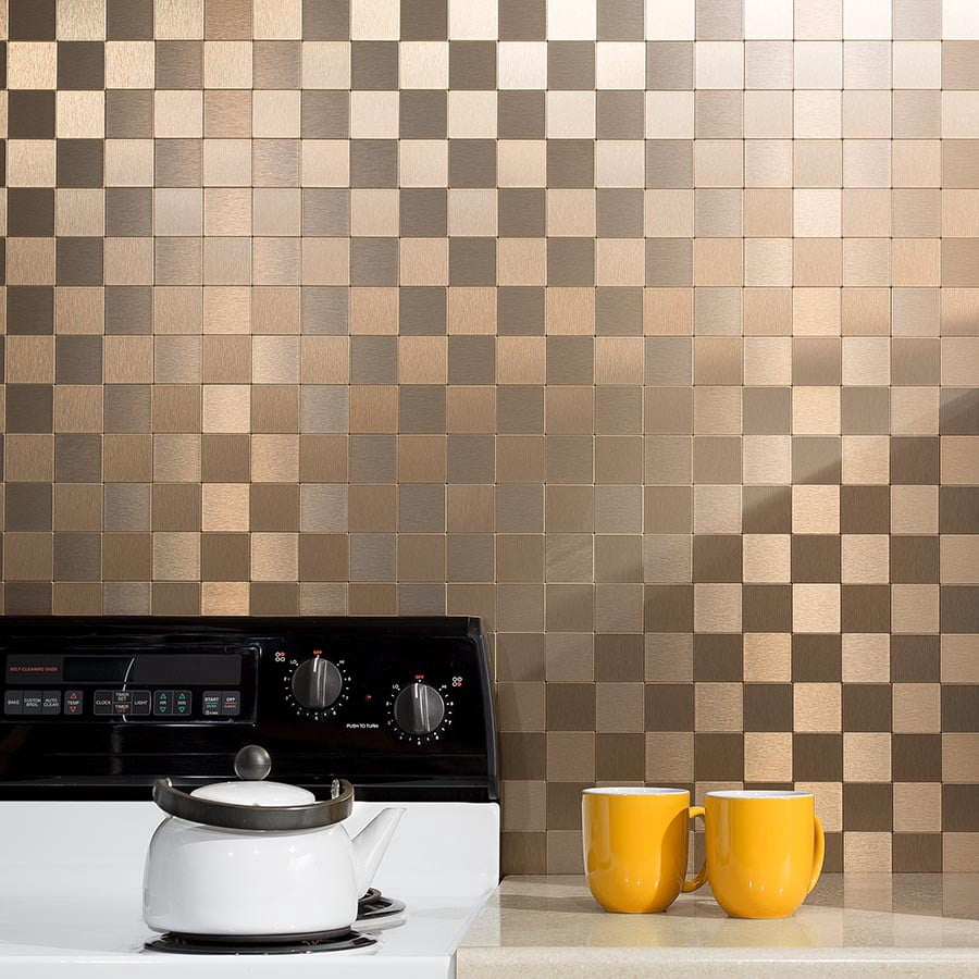 Aspect Peel and Stick Backsplash Square Stainless Matted Metal Tile Approx 15 Sq Ft Kit for Kitchen and Bathrooms