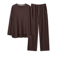 thumbnail image 3 of Yuyuzo Ensemble de Pyjama pour Femmes 2 Pcs Col Ras du Cou Manches Longues Haut à Enfiler Vêtement de Nuit Pantalon à Jambe Grand Ensembles de Pjs Tenue d'Intérieur, 3 of 3
