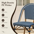 thumbnail image 3 of PURPLE LEAF OUTDOOR 3-Piece French Bistro Dining Set Round Outdoor Patio Table and 2 Armless Chairs Tempered Glass Top PE Rattan Bamboo Print Finish Aluminum Frame Navy Blue, 3 of 9