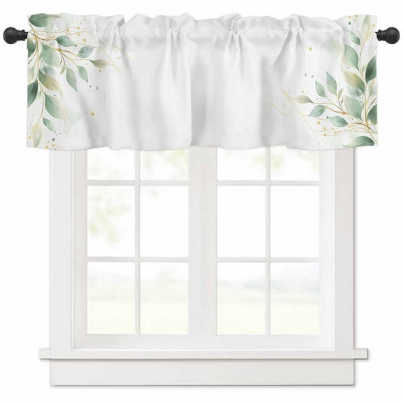 Hokiten Rod Pocket Curtain Valance, Summer Green Leaves Farmhouse Window Valance for Living Room, Bedroom, Kitchen Pastoral Spring Country Plants 42"W x 12"L