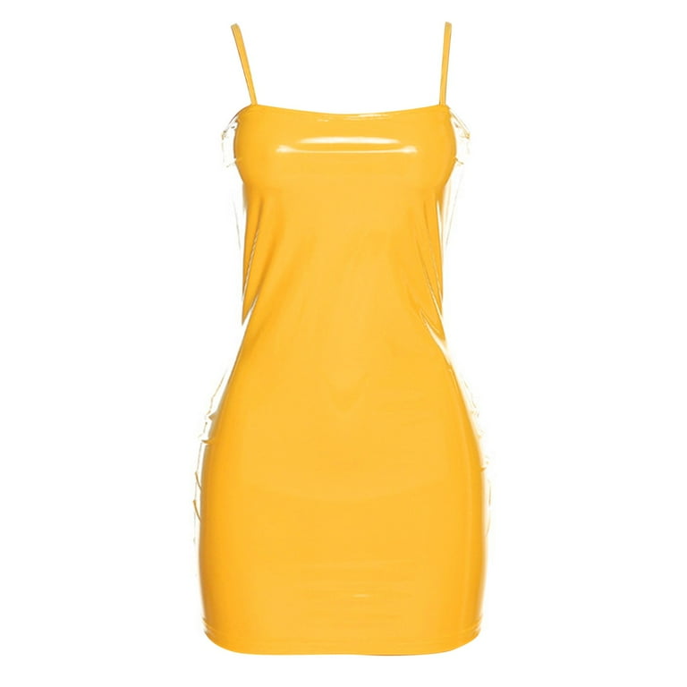 MINZON Leather Dress Womens Wear 2023 Summer Off Shoulder Strap Waist Wrap  Dress Sequin Pu Leather Skirt For Women Yellow + S - Walmart.com