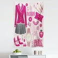 thumbnail image 1 of Fashion Tapestry, Theme in Paris Outfits Dress Watch Purse Perfume Parisienne Landmark, Fabric Wall Hanging Decor for Bedroom Living Room Dorm, 5 Sizes, Beige Pink, by Ambesonne, 1 of 1