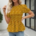 thumbnail image 2 of Camisa amarilla con dobladillo elástico con volantes para verano, blusa con mangas abullonadas y estampado floral, 2 of 6