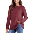 thumbnail image 2 of Pxiakgy Women's Tunic Top Loose Round Neck Long Sleeve Shirt High Low Curved Hem Autumn Winter Round Neck Brushed Strip Solid Color Top Long Sleeve T Shirt Red1 + L, 2 of 6