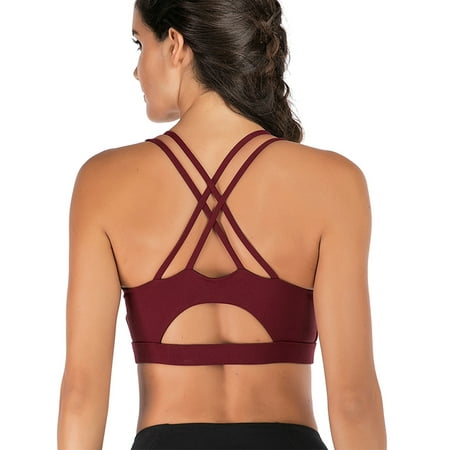 

DODOING Women s Racerback Sports Bra Cross Back Strappy Removable Pads Yoga Running Workout Bra With Good Support