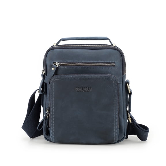 Contact's Small Messenger bag for Men Leather Man Purse Business Travel Crossbody Shoulder Bag Handbag Fit up to 9.7" iPad (Blue)