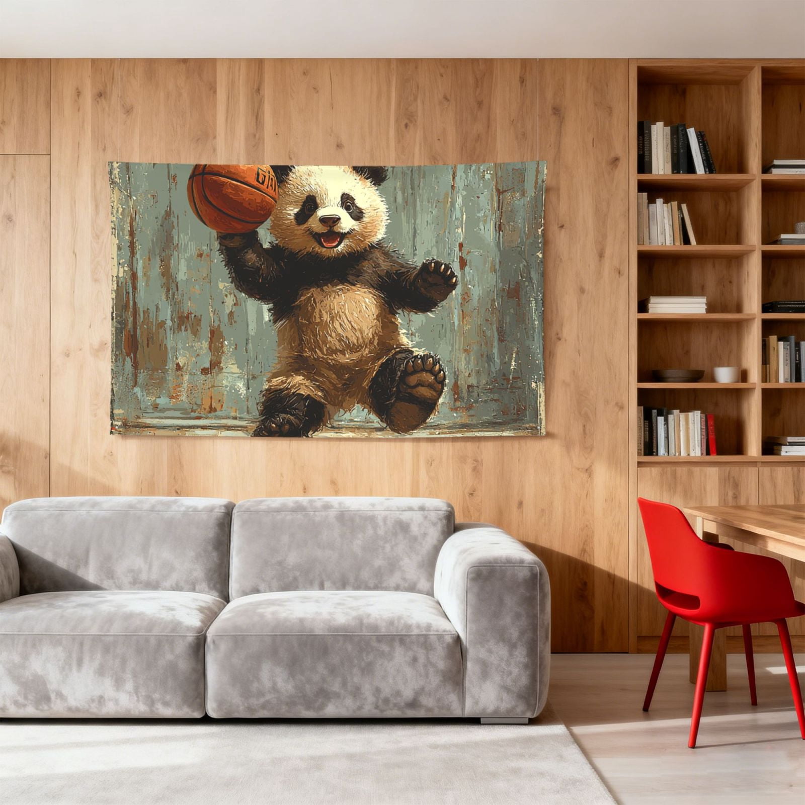 Panda Playing Basketball Funny Four Hole Decorated Banner Flag for Garden Yard Home Decoration Indoor Outdoor 4x6 Ft