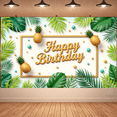 thumbnail image 6 of Tropical Design Happy Birthday Banner Decorative Pineapple Leaves Backdrop for Birthday Celebration Party, 6 of 7