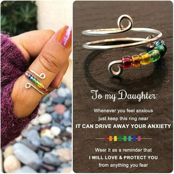 FcBaudy Rings for Women, Gifts for Women To My Daughter -S925 Drive Away Your Anxiety Beads Fidget, Anxiety For Daughter , With Beads Fidget Gift To Women And Girls the ring