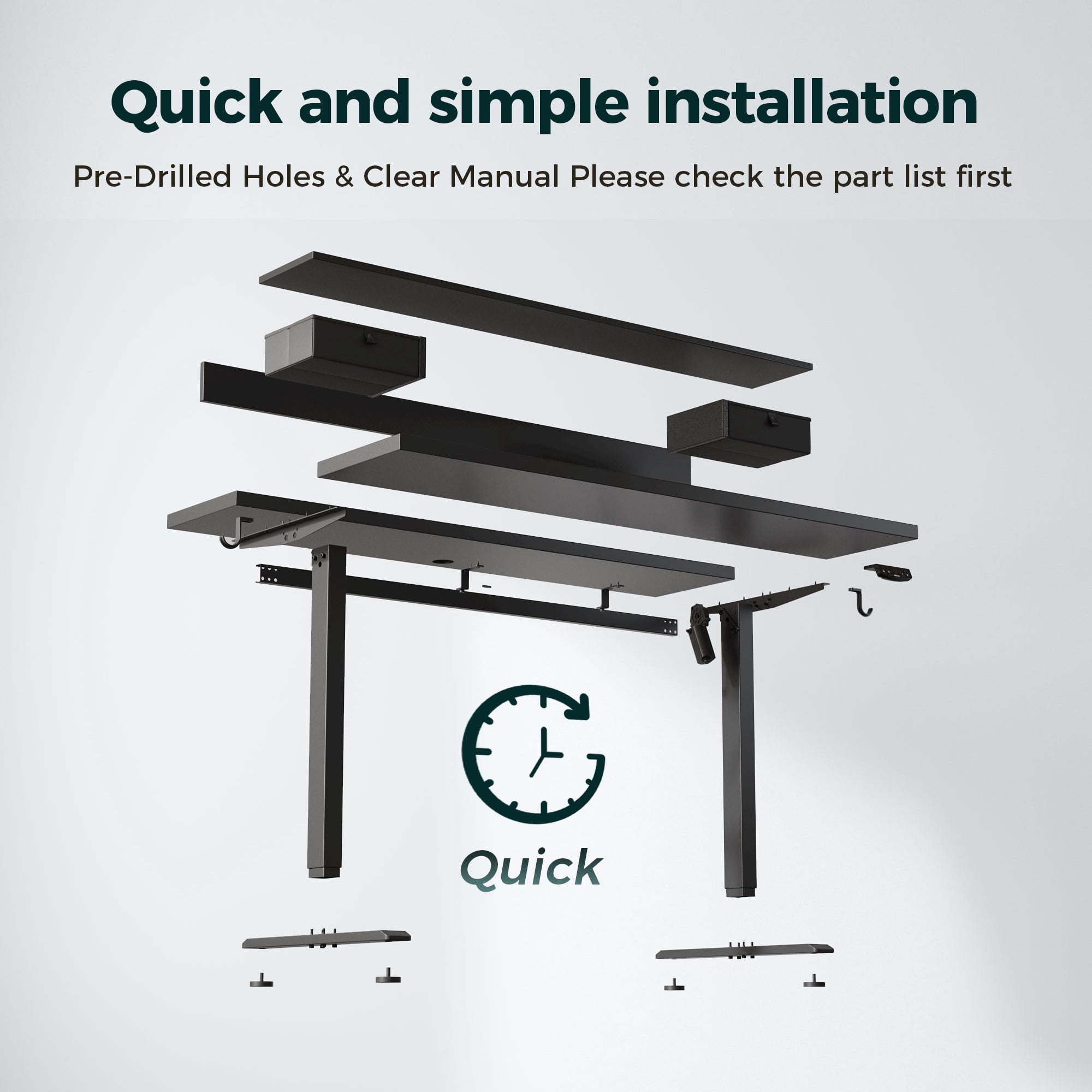 47.2 Inch Electric Standing Desk with 2 Drawers, Height Adjustable Desk with 2 Memory Keys, Ergonomic Sit-Stand Computer Desk with Hooks for Home Office, Black