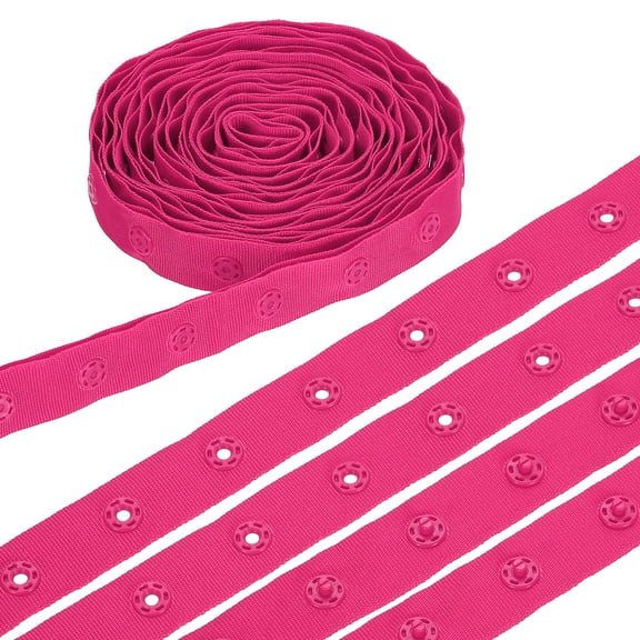 3 Yard Snap Button Tape, Polyester Plastic Snap Button Trim, Sewing Press Stud Ribbon Replacement for DIY Craft Clothes Fabric Sewing, Magenta