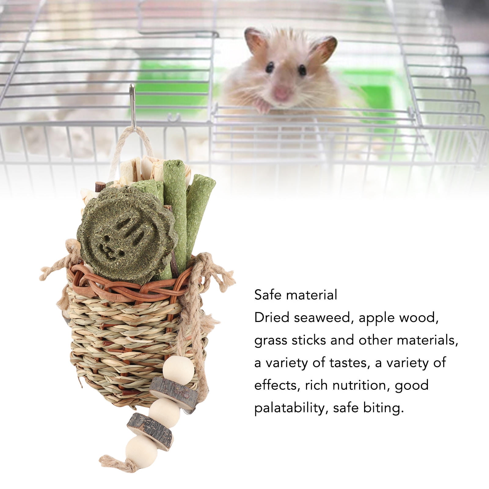 Suodoka Safe Chew Basket – Seagrass, Applewood & Bamboo Sticks for Hamsters, Rabbits & Guinea Pigs – Teeth‑Grinding, Nutritious & Fun Foraging Toy