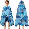 thumbnail image 3 of Blue Geometric Pattern Hooded Bath Towel，60"x35" for Ages 3 To 12 Kids, Quick Dry Lightweight Soft Microfiber Hood Beach Towel Cover Up for Kids, 3 of 7