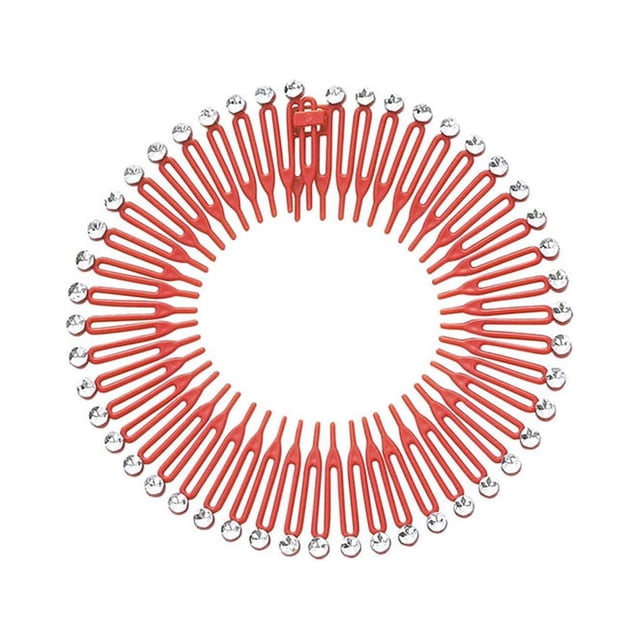 pitrice Peigne Circulaire Complet Extensible Flexible Cercle de Cristal Porte-Cheveux Bandeau Banquet Coiffure Rouge