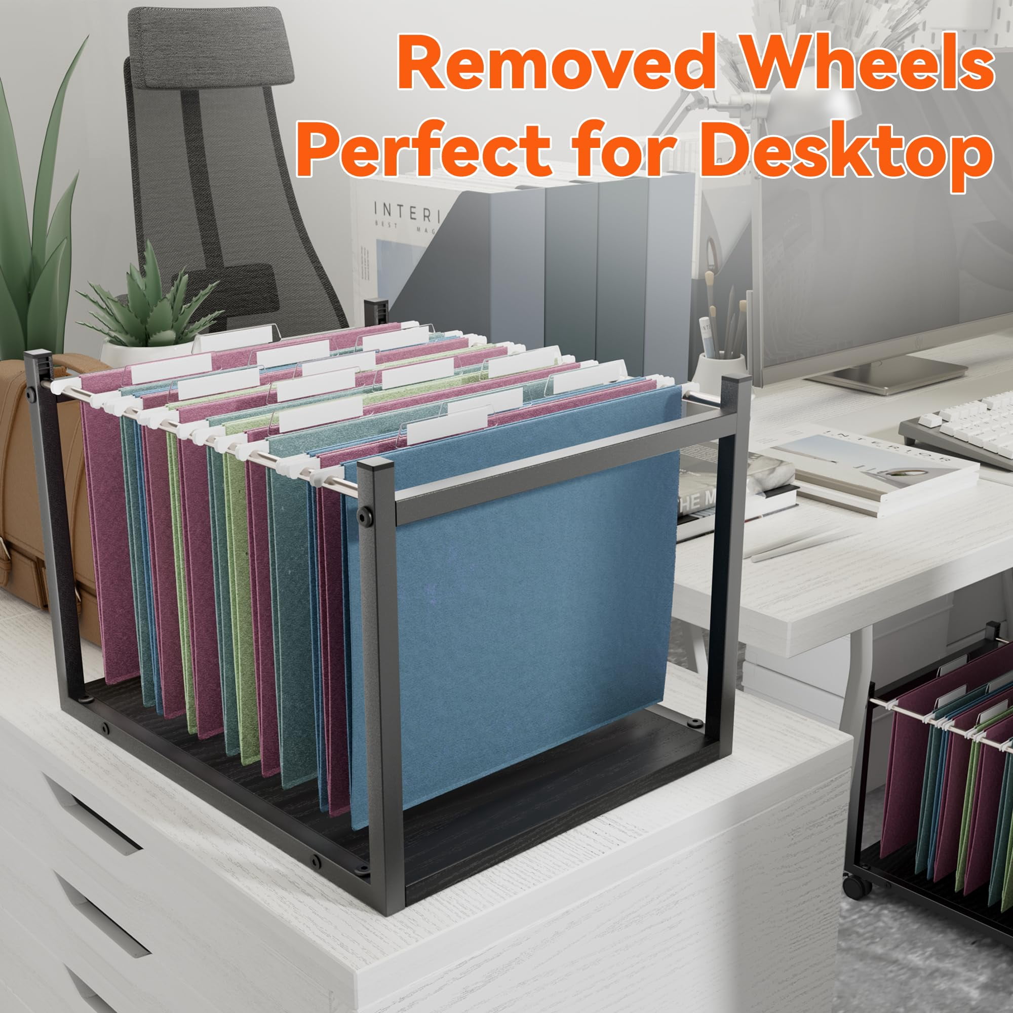 Aquzee Rolling File Carts with Wheels Hanging Files, Under Desk File Organizer for Home Office, Small Mobile Filing Cart Organizer on Wheels
