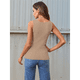 thumbnail image 5 of Camiseta Sin Mangas de Punto Acanalado Informal con Cuello Cuadrado de Verano para Mujer, Color Caqui, Talla S, 5 of 6