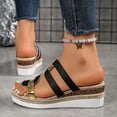 thumbnail image 5 of Espadrilles for Women Trendy Color Block Open Toe Slides Casual Wedge Sandals Platform Slip on Summer Dress Shoes Black Size 9, 5 of 7