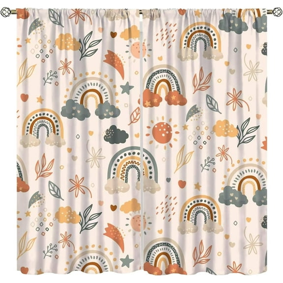 Kids Rainbow Curtains Cartoon Rainbow for Baby Boys Girls Playroom Brown Abstract Bohemia Lovely Stars Nursery Bedroom Window Drapes Treatment Fabric 42W x 54H Inch Blackout