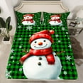 thumbnail image 2 of Manfei Christmas Snowman Child Queen Sheet Sets, Black Green Buffalo Flat Sheet, Winter Western Festival Queen Fitted Sheet, Ultra Soft Home Decor, 4pcs, 2 of 7