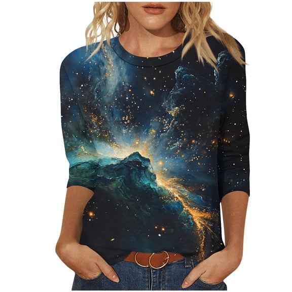3/4 Sleeve Tops for Women Fashion Summer T-Shirts Round Neck Casual Blouses Loose Lightweight Marble Print Tee Shirts Womens Plus Size Tops Pullover