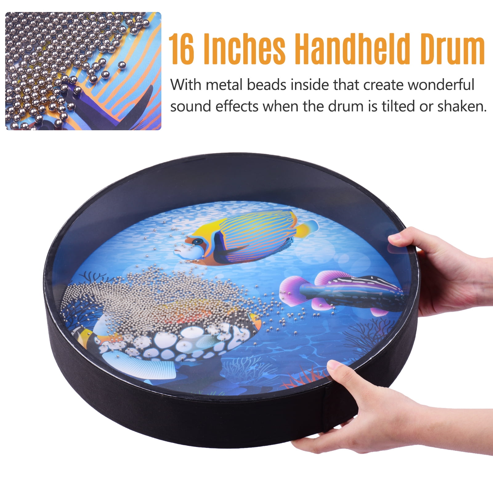 8/10 Inch Ocean Drum Wooden Handheld Sea Wave Drum Percussion Instrument  Gentle Sea Sound Musical Toy Gift for Kids