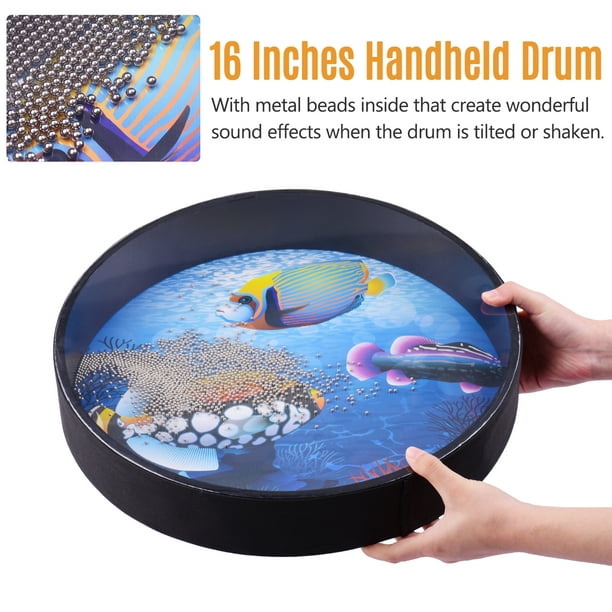 Ocean Drum Wave Bead Drum Gentle Sea Sound Music Gift Musical Educational  Sea Sound Drum Tool for Kid Child Baby (Blue)