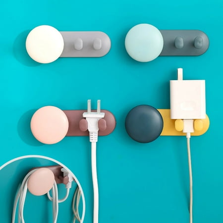 

TureClos Storage Holder Plastic Self Adhesive Wire Storage Hanger Hanging Rack Hook for Home Office White and Grey