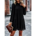 thumbnail image 5 of Inadays 2023 Women's Spring Summer Long Sleeve Dress Ruffle Mock Neck Tiered Mini Babydoll Dress Casual Swing Tunic Shift Dresses, Black, L, 5 of 8