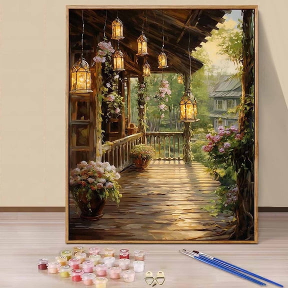 JYLMOOD DIY Paint by Number for Adults, Easy Painting by Numbers for Gift Home Wall Decor 16x20in without Frame, Colored Canvas - House Light