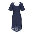 thumbnail image 5 of IROINNID Wedding Guest Dresses for Women Homecoming Party Floral Lace Flared Sleeves Hollowed Out Crew Neck Wedding Mermaid Dress Fishtail Dress Trendy Formal Dress,Navy, 5 of 9
