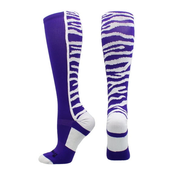 Crazy Socks with Safari Tiger Stripes Over the Calf Socks (Purple/White, Small)