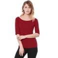 thumbnail image 4 of Camiseta Suave De Media Manga Allegra K Con Cuello Redondo Entallado Para Mujer Rojo M, 4 of 6