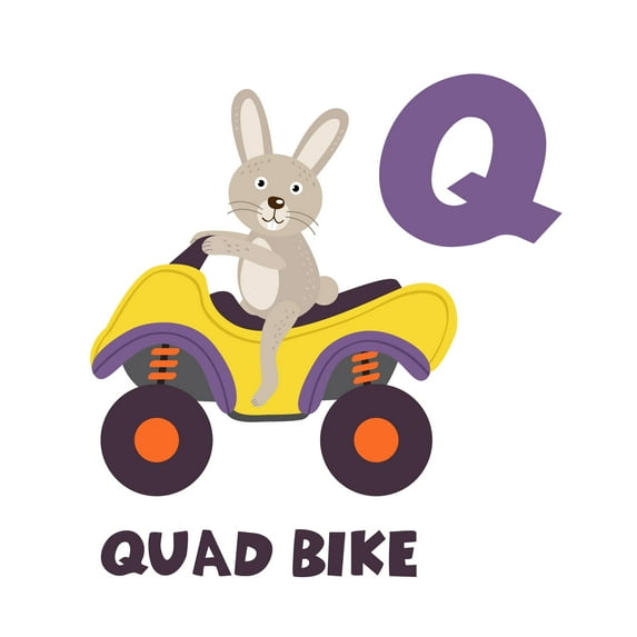 DAYCARE - Adhesive Multicolored Educational Art Quad Bike ATV Bunny Rabbit Animal Decoration Easy To Apply Letter Q Alphabet Kids Nursery Child Care Wall Decal 27" x 30"